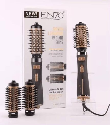 Brosse Chauffante Rotative ENZO Professionnelle – 3 en 1 – Séchage, Lissage & Volume | فرشاة الشعر الساخنة الدوارة إنزو 3 في 1